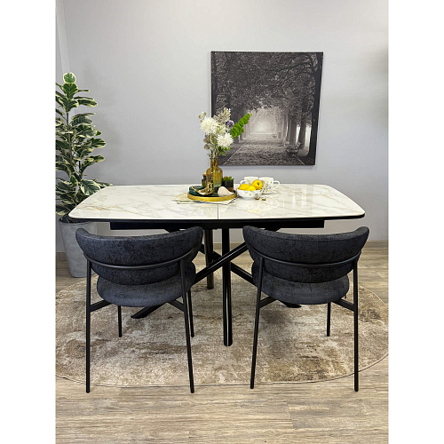 Стол обеденный Kenner DF1550 черный/керамика мрамор белый глянец