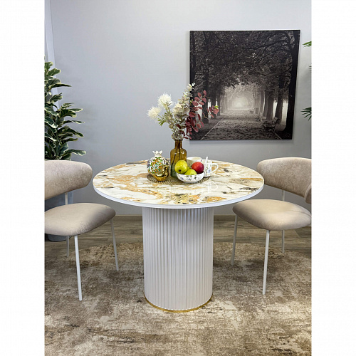 Стол обеденный Kenner LD1000 белый/керамика гранит золотой глянец