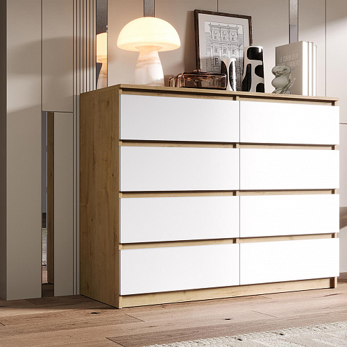 Комод ВЕГА Люкс 8Я Дуб Вотан/Белый гладкий