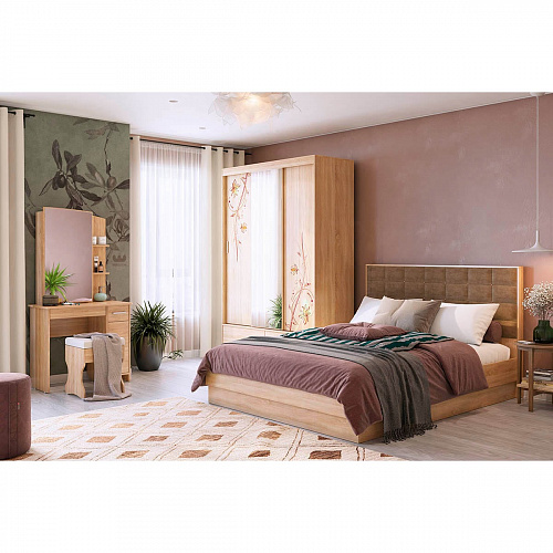 Кровать с подъемным механизмом Николь М 1600х2000 дуб сонома/какао (рогожка)