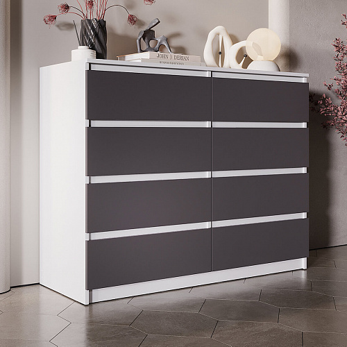 Комод ВЕГА Люкс 8Я Белый гладкий/Графит