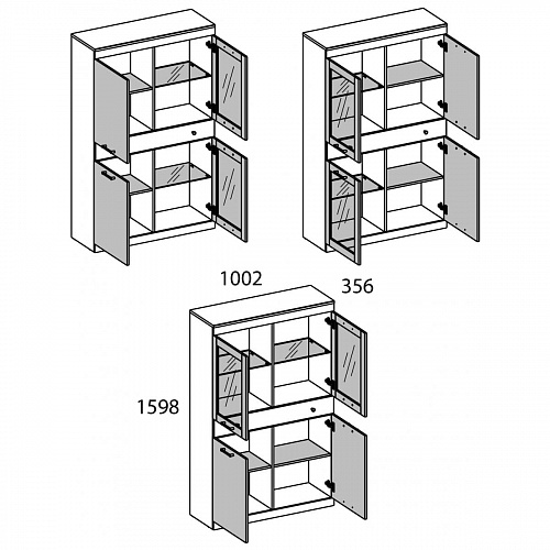 Шкаф с витриной 2V2D1S JAGGER Дуб монастырский/Черный