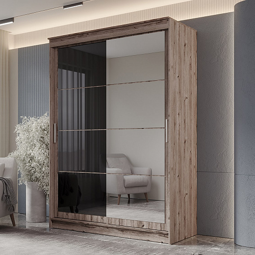 Шкаф-купе ГРАНД 1 1,6 Дуб горный/Зеркало/Лакобель черный