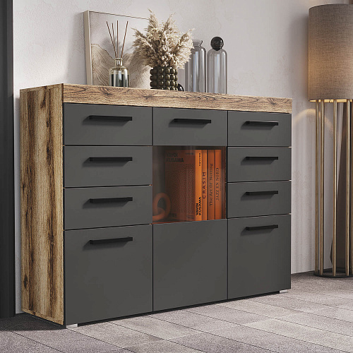 Комод Бастон Дуб Делано/Графит