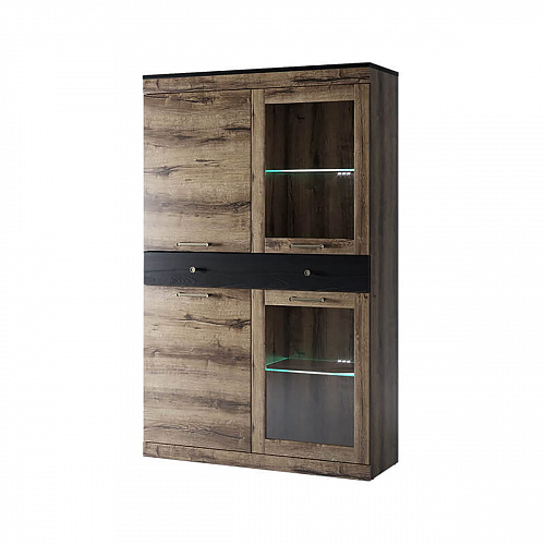 Шкаф с витриной 2V2D1S JAGGER Дуб монастырский/Черный