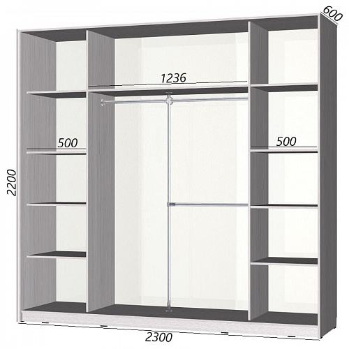 Шкаф-купе Старт 3-дверный с 3-мя зеркалами 2300 (высота 2200, глубина 600)
