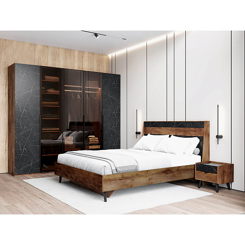 Спальный гарнитур Браун Стекло Таксония/Мрамор неро маркина