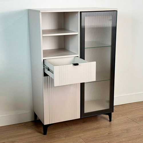 Комод Рич 2 со стеклом кашемир/фрапучино матовый/черный