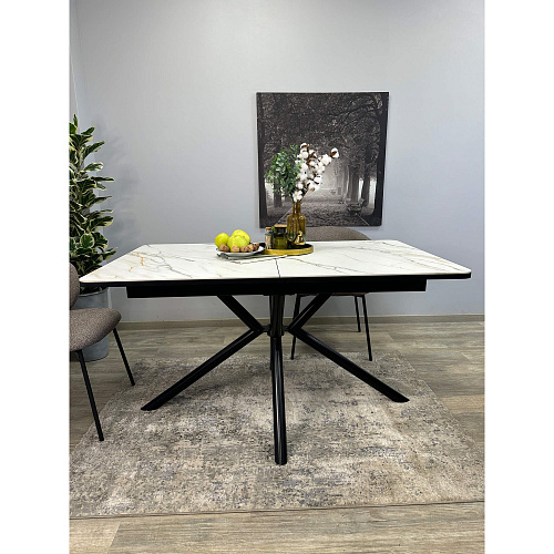 Стол обеденный Kenner DM1400 черный/керамика мрамор золотой