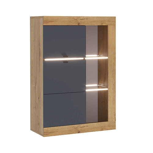 Шкаф-витрина универсальная ПРАГА Дуб Вотан/Графит софт