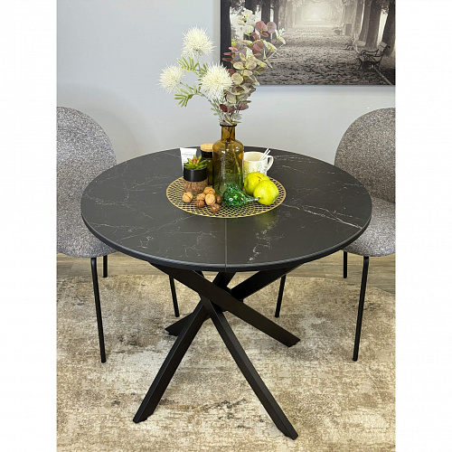 Стол обеденный Kenner R900 черный/керамика мрамор черный