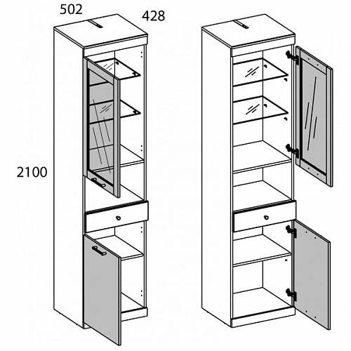 Шкаф с витриной 1V1D1SN JAGGER Дуб монастырский /Черный