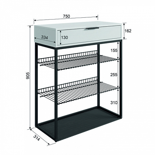 Обувница Краш черный муар/белое дерево