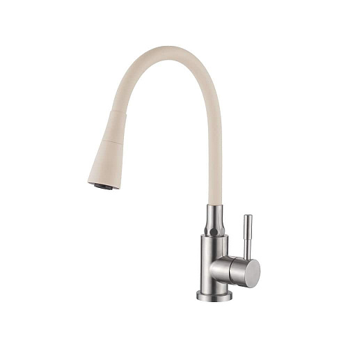 Смеситель для кухни Accoona A9890H-3 с силиконовым изливом Бежевый/Нержавеющая сталь