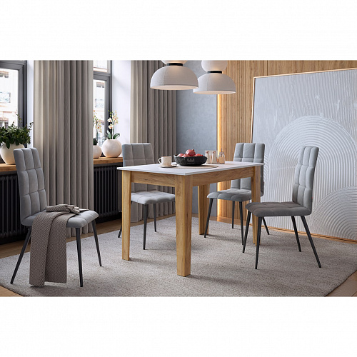 Стол обеденный раздвижной Цезарь белое дерево/дуб крафт золотой