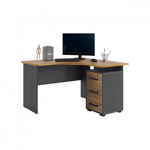 Стол компьютерный Лайт-2 1200 угловой графит/дуб крафт золотой