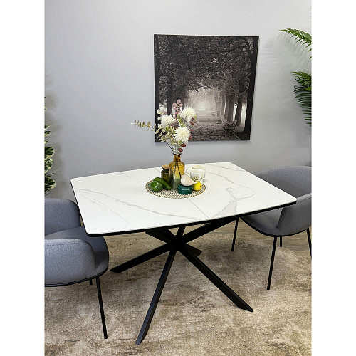 Стол обеденный Kenner BR1200 черный/керамика GLORIA WHITE