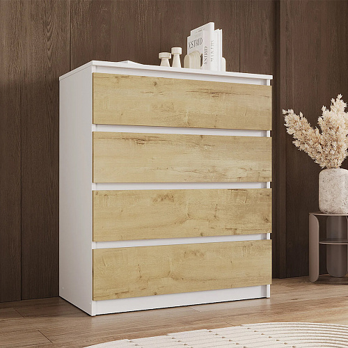 Комод ВЕГА Люкс 4Я Белый гладкий/Дуб Вотан