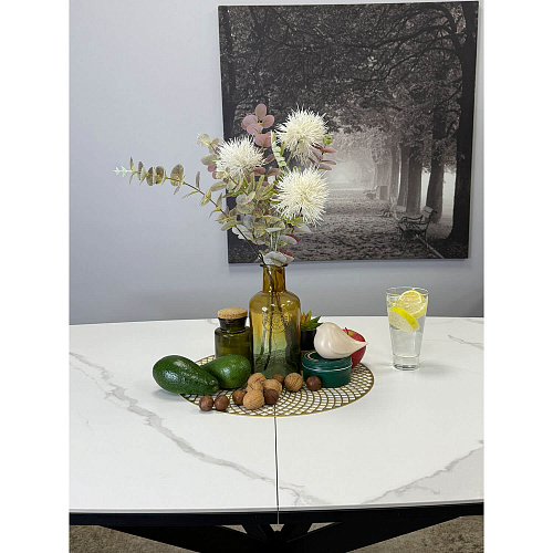 Стол обеденный Kenner BR1400 черный/керамика GLORIA WHITE