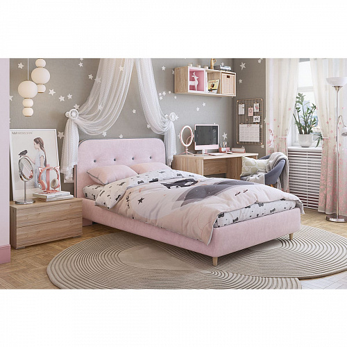 Кровать односпальная Лео 120х200 нежно-розовый/графит (велюр)