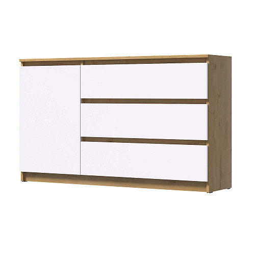 Комод ВЕГА 1Д-3Я Дуб Вотан/Белый гладкий