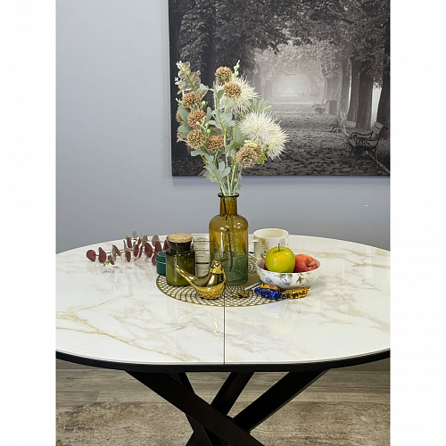 Стол обеденный Kenner R1100s черный/керамика мрамор белый глянец