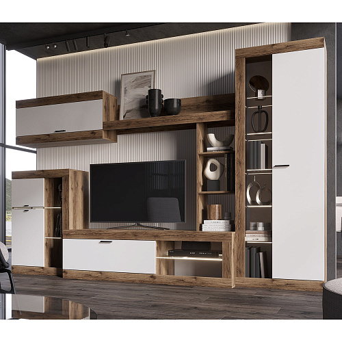 Шкаф-витрина ПРАГА Дуб Делано/Белый гладкий