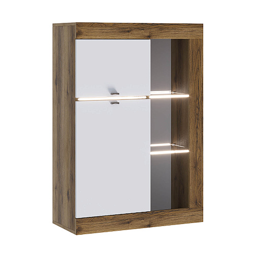 Шкаф-витрина универсальная ПРАГА Дуб делано/Белый гладкий