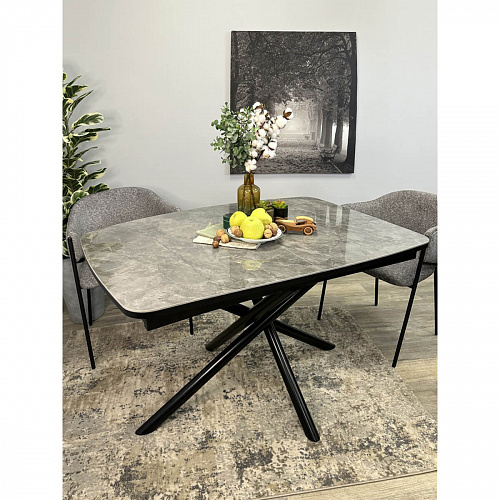 Стол обеденный Kenner DF1250 черный/керамика мрамор серый глянец