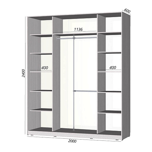 Шкаф-купе Старт 3-дверный без зеркала со вставками 2000 (высота 2400, глубина 600)