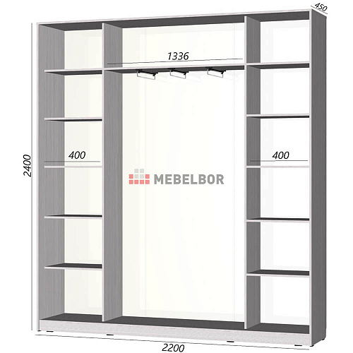 Шкаф-купе Старт 3-дверный с зеркалом и 2 ЛДСП 2200 (высота 2400, глубина 450)