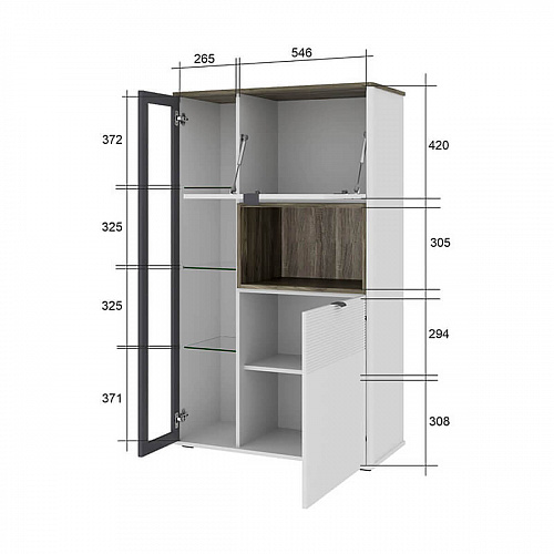 Шкаф с витриной SIMPLE 1V2DN Белый/Монте/Джелато
