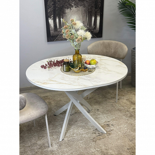 Стол обеденный Kenner R1100s белый/керамика мрамор белый глянец