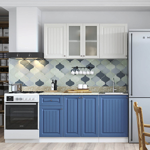 Кухня Хозяюшка 1,5 Акация Белая-Деним