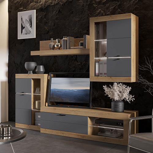 Гостиная ПРАГА №2 Дуб вотан/Графит софт