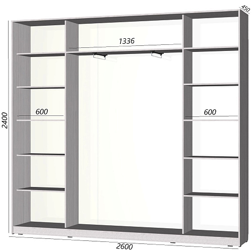 Шкаф-купе Старт 3-дверный без зеркала со вставками 2600 (высота 2400, глубина 450)