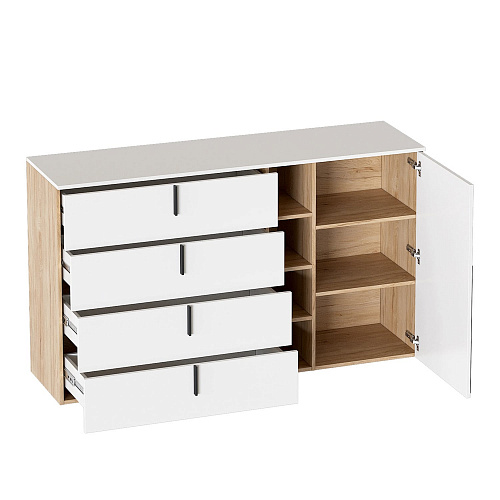 Комод Ренн 4 ящика 1 дверь Дуб светлый/ Белый Аляска WML