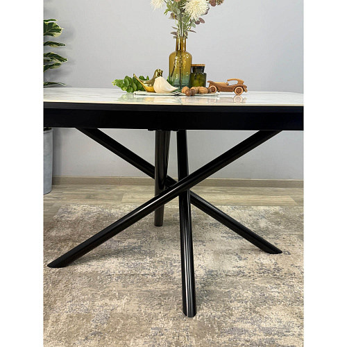 Стол обеденный Kenner DF1250 черный/керамика мрамор белый глянец