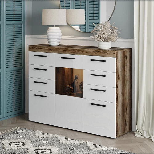 Комод Бастон Дуб Делано/Белый гладкий