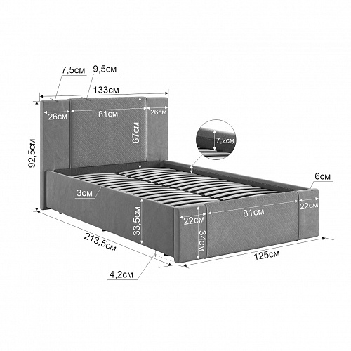 Кровать с подъемным механизмом Хлоя 120х200 латте (велюр)