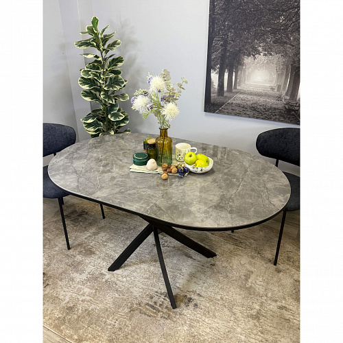 Стол обеденный Kenner R1100s черный/керамика мрамор серый глянец