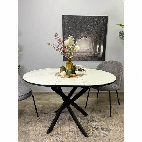 Стол обеденный Kenner R900 черный/керамика мрамор белый