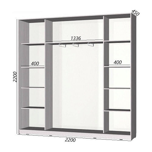 Шкаф-купе Старт 3-дверный с 3-мя зеркалами со вставками 2200 (высота 2200, глубина 450)