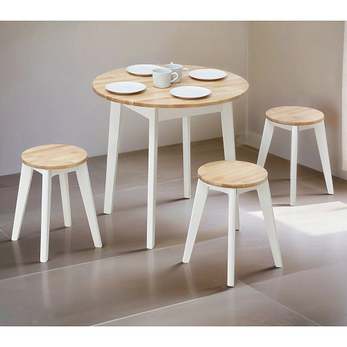 Стол обеденный круглый ИДЕЯ массив Бесцветный (Лак)/СНЕГ