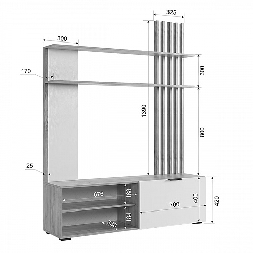 Гостиная Бери К3 дуб крафт золотой/белое дерево