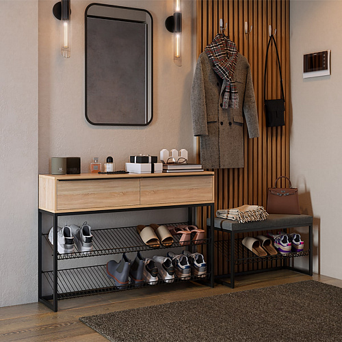 Обувница Крафт 2 черный муар/дуб сонома