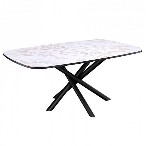 Стол обеденный Kenner DF1550 черный/керамика мрамор белый глянец