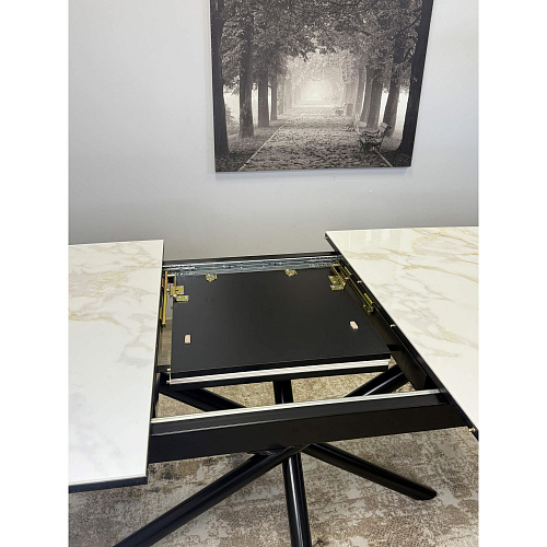 Стол обеденный Kenner DF1550 черный/керамика мрамор белый глянец