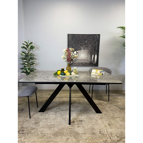 Стол обеденный Kenner DL1600 черный/керамика мрамор серый глянец