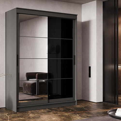 Шкаф-купе ГРАНД 1 1,6 Графит/Зеркало/Лакобель черный